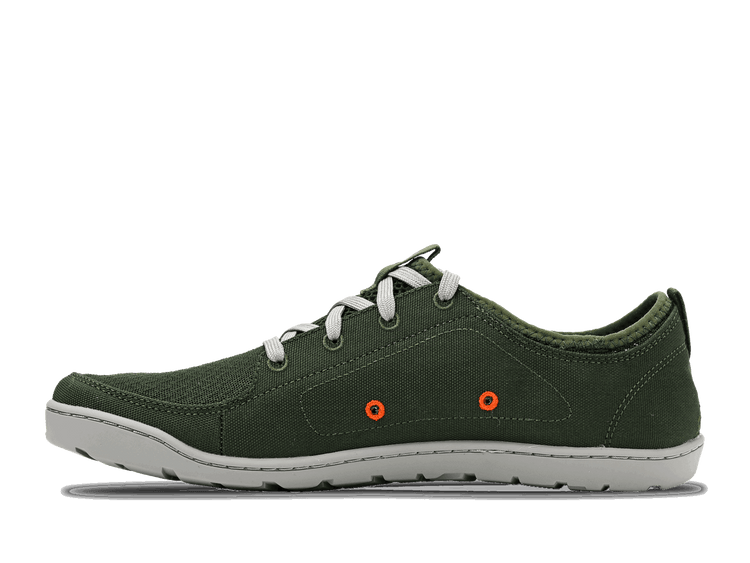 Men's Loyak shoes by Astral Footwear in fern green, shown from inside shadow view with detailed stitching and sole texture.