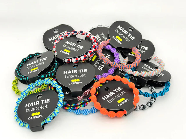 CATERPY no crease hair tie and bracelet made from versatile shoelaces, shown in a close-up image highlighting its flexible design.