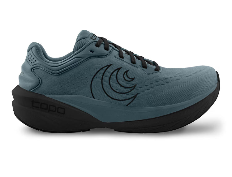 Topo Athletic Phantom 4 men's shoes in stone and black with a sleek athletic design, suitable for running and active wear.