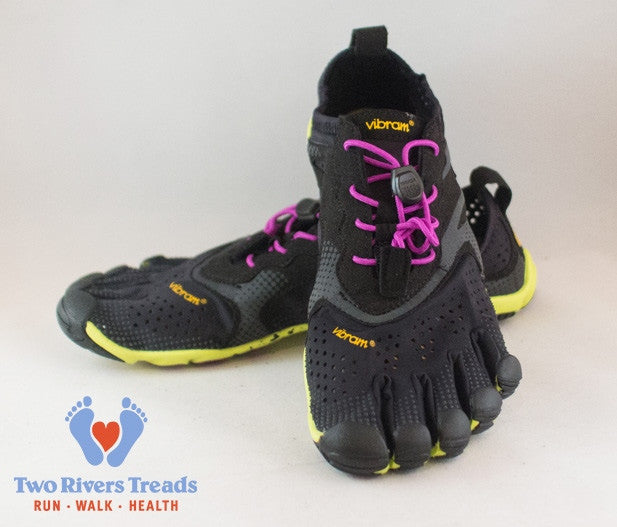 Vibram FiveFingers women's V-Run shoes with flexible, minimalist design and textured soles for active running and outdoor activities.