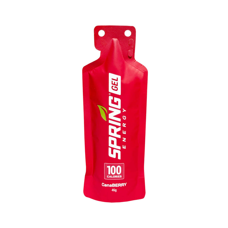 Spring Energy Canaberry Energy Gel in a small, portable can with a vibrant label and easy-to-open cap.