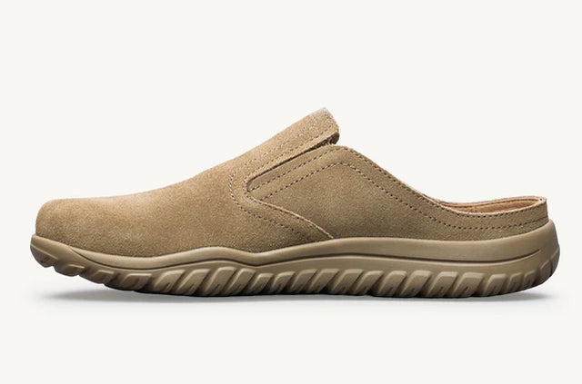 Lems Zen Clog shoes for unisex, latte color, right inside view showing casual slip-on design and comfortable footwear style.