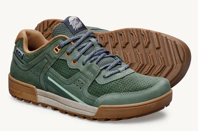 Unisex Lems Trail Thrasher shoes in moss color, side view showing durable outdoor footwear for hiking or trail walking.