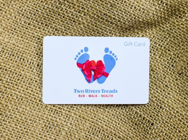Two Rivers Treads gift card with a sleek design, ideal for gifting, featuring the brand logo and a modern, minimalist look.