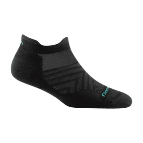 Black Darn Tough Women's Run No Show Tab sock, ultra-lightweight running sock with no show design, for comfortable athletic wear.