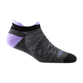 Women's Darn Tough Vermont Run No Show Tab ultra-lightweight running sock in space gray with cushioned sole.