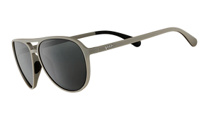 GOODR Clubhouse Closeout sunglasses with clear side panels, sporty design, and black frames, shown from a side view.