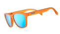 Goodr Donkey Goggles sunglasses viewed from the side, featuring sporty design and transparent lenses.