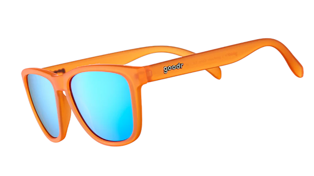 Goodr Donkey Goggles sunglasses viewed from the side, featuring sporty design and transparent lenses.