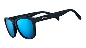 GOODR Mick and Keith's Midnight Ramble sunglasses with black frames and tinted lenses, side view showing distinctive design.