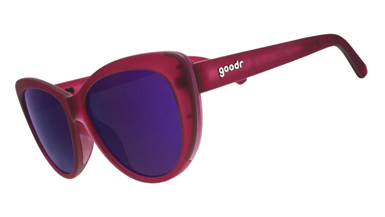 GOODR Midnight Merlot Glow sunglasses with transparent side accents, featuring a sleek black frame and stylish design.