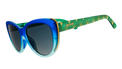 Goodr Rhonda's Peacock Palace sunglasses with transparent side panels and vibrant peacock-themed design.