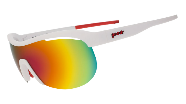 Goodr sunglasses titled "Today's Special: My Dust" featuring black frames and tinted lenses, shown from a side angle.