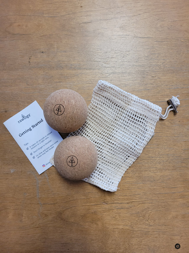 Rawlogy Cork Massage Ball Set Classic 2.5" with Travel Bag - Two Rivers Treads