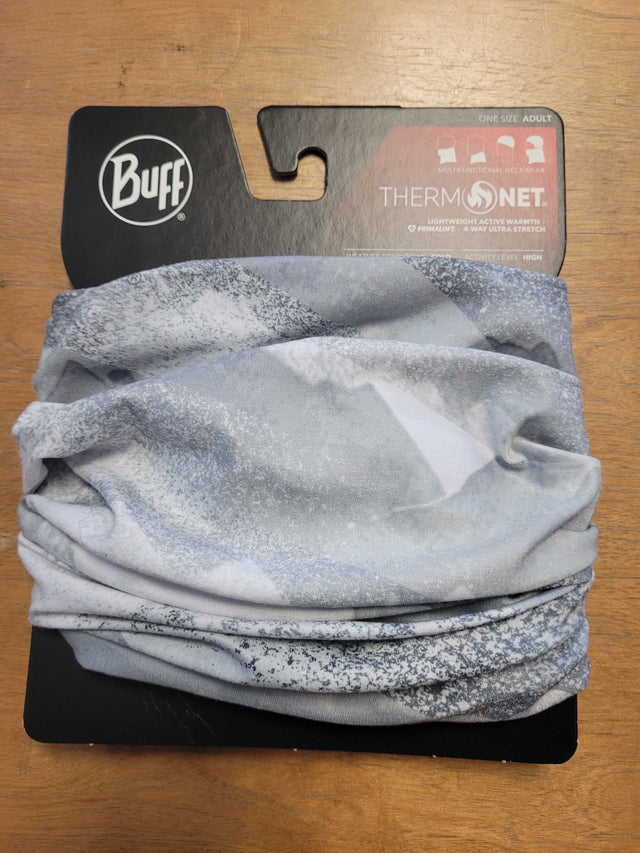 Buff Thermonet accessories in black, showcasing the versatile, lightweight thermal neck gaiter for outdoor activities.