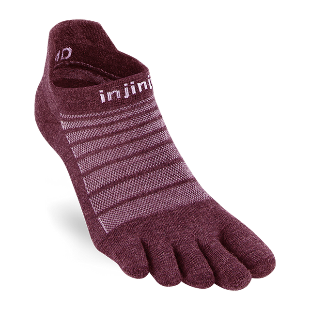 Injinji Run lightweight no-show wool socks, low-cut design with moisture-wicking fabric, suitable for running or athletic activities.