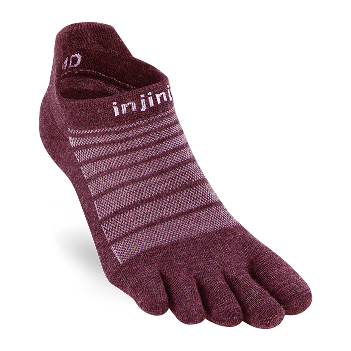 Injinji Run lightweight no-show wool socks, low-cut design with moisture-wicking fabric, suitable for running or athletic activities.
