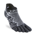 Injinji Ultra Run Midweight No-Show Wool socks displayed with a view of the front, showcasing the comfortable design and brand logo.