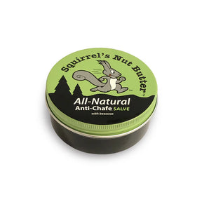 Squirrel Nut Butter all-natural anti-chafe cream in a 4 oz tin, portable accessories for skin comfort and chafe prevention.