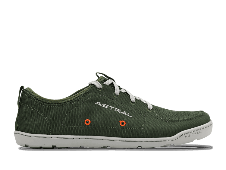 Astral Footwear Loyak men's Fern Green shoes with outdoor design and shadowed background, showcasing casual footwear style.