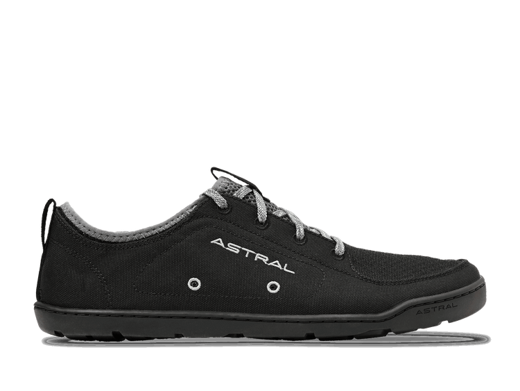 Astral Footwear Loyak men's shoes in space black, showing the outside shadow view with sleek design and sturdy sole.