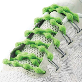 CATERPY cactus green no tie shoelaces displayed flat, showcasing their flexible and durable design for easy slip-on footwear.