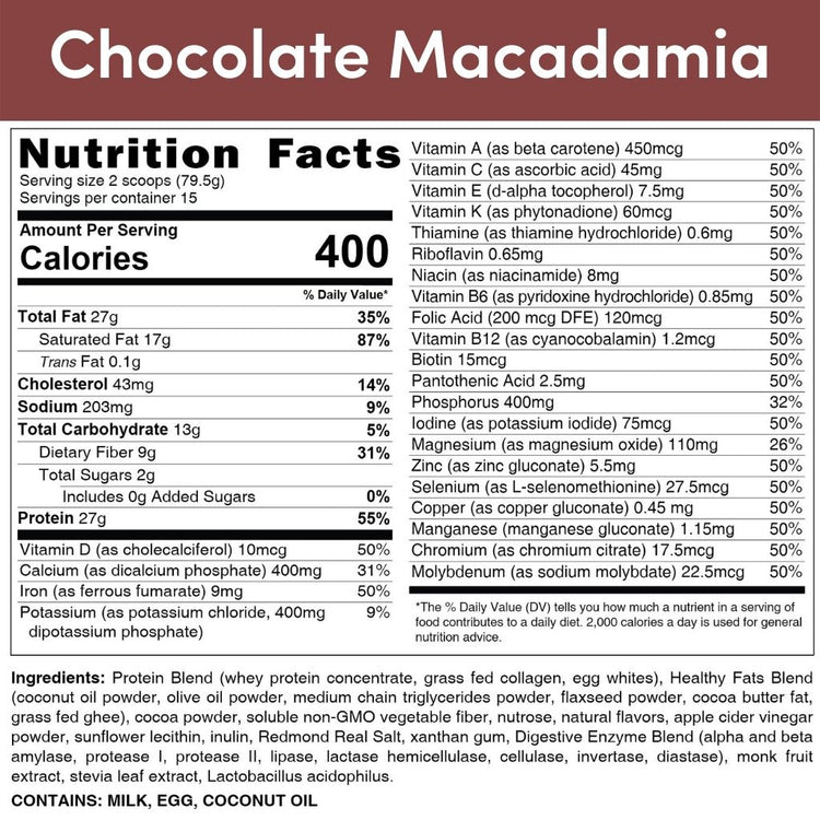 Comida completa con código HLTH: chocolate y macadamia 