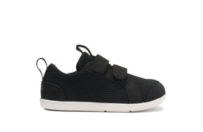 Black Xero Shoes Dillon Kids knit shoes shown from the right side, featuring a sleek design and comfortable fit for children.