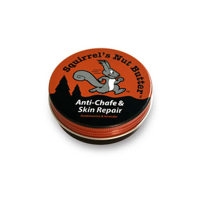 Squirrel Nut Butter anti-chafe and skin repair tin with frankincense and lavender, 2 oz, natural skincare accessories.