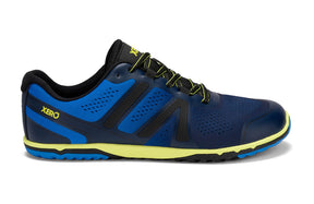 Men's Xero Shoes HFS II in blue Aster, side view showing lightweight, minimalist design with breathable material.
