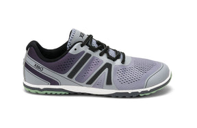 Women's Xero Shoes HFS II in asphalt and alloy, side view showing lightweight, flexible footwear designed for comfort and performance.