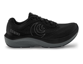 Men's Magnifly 6 running shoes by Topo Athletic in black and charcoal with breathable mesh upper and cushioned sole.