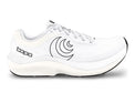 Topo Athletic Magnifly 6 men's running shoes in white and black with breathable mesh and cushioned soles.