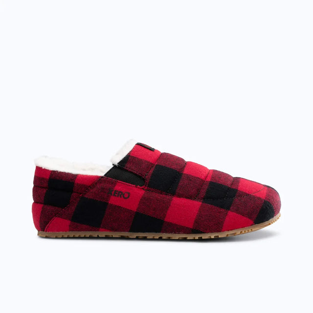 Xero Shoes Pagosa Cozy women's shoes with buffalo plaid fabric and comfortable design, shown from the lateral side.