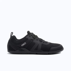 Right side view of Xero Shoes Prio Neo men's black athletic shoes showing the sleek design and breathable material.