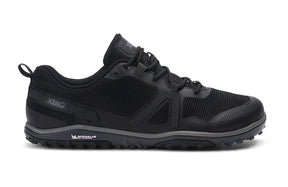 Men's Scrambler Low EV shoes by Xero Shoes, black and steel gray with side view showing athletic, lightweight footwear.