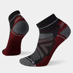 Smartwool Light Cushion Hike Ankle socks shown in a close-up, highlighting the breathable fabric and comfortable fit for outdoor hiking.