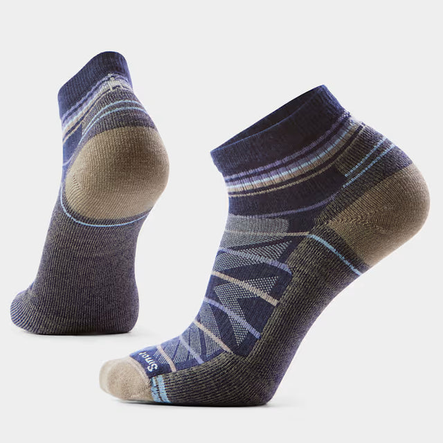 Smartwool Light Cushion Hike Ankle sock shown in natural fibers with cushioned sole and ankle length for hiking comfort.