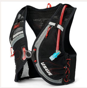 USWE Rush 8L bike hydration vest with adjustable straps, front storage pockets, and hydration bladder for mountain biking.