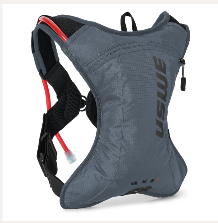 USWE Outlander XC 2L hydration pack with adjustable straps and breathable back panel for outdoor biking and trail riding.