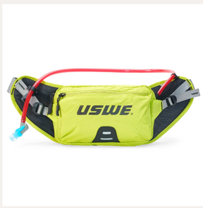 USWE Zulo 2 hydration waist pack with adjustable straps and water bottle holder, designed for outdoor activities and running.
