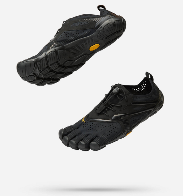 Vibram FiveFingers Men's V-Run shoes with individual toe pockets and flexible design, shown in a screenshot image.