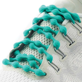 Sea green CATERPY no tie shoelaces, stretchy and easy to wear, with a sleek, minimal design for casual and athletic shoes.