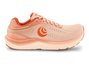 Pink Topo Athletic Magnifly 5 women's running shoes with cushioned soles and breathable mesh uppers.