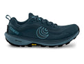 Topo Athletic Terraventure 5 women's trail running shoes in slate blue with gray accents, showing side view and lacing details.