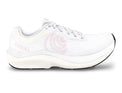 Topo Athletic Magnifly 6 women's running shoes in white and pink, featuring lightweight design and supportive cushioning.