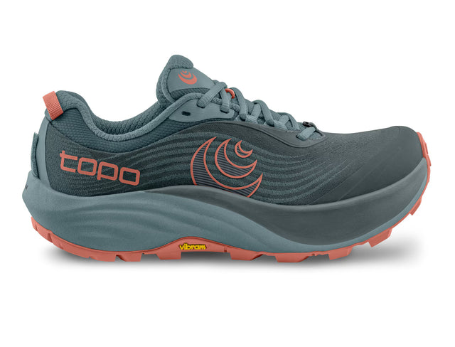 Topo Athletic Pursuit 3 women's running shoes in slate and clay color, featuring breathable mesh uppers and cushioned soles.