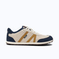 Xero Shoes Wynn men's shoes in whitecap gray and navy, right side view showing breathable fabric and sleek design.