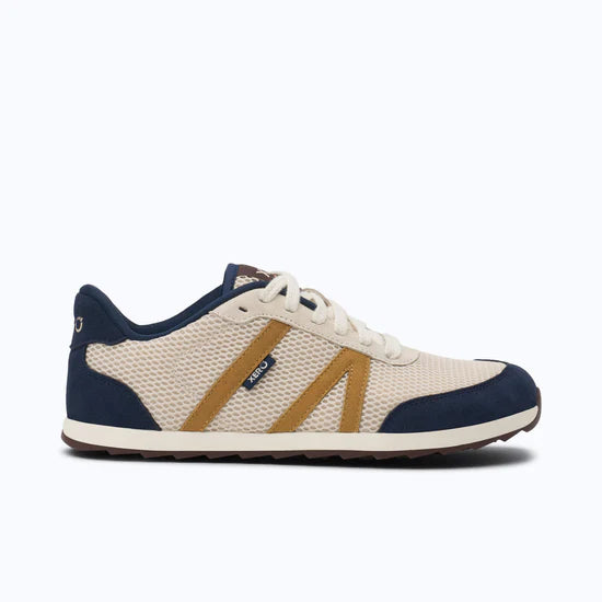 Xero Shoes Wynn men's shoes in whitecap gray and navy, right side view showing breathable fabric and sleek design.