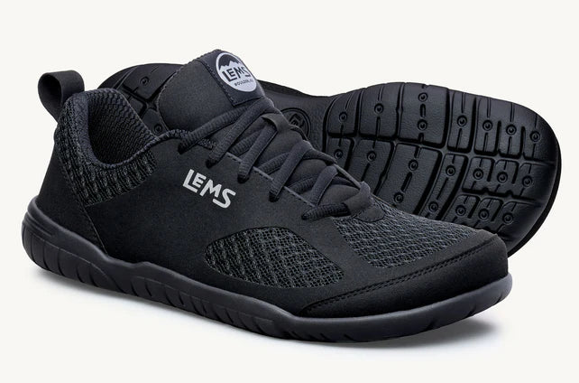 Black Lems Primal 3 unisex shoes with sleek design and durable construction, suitable for casual wear and outdoor activities.